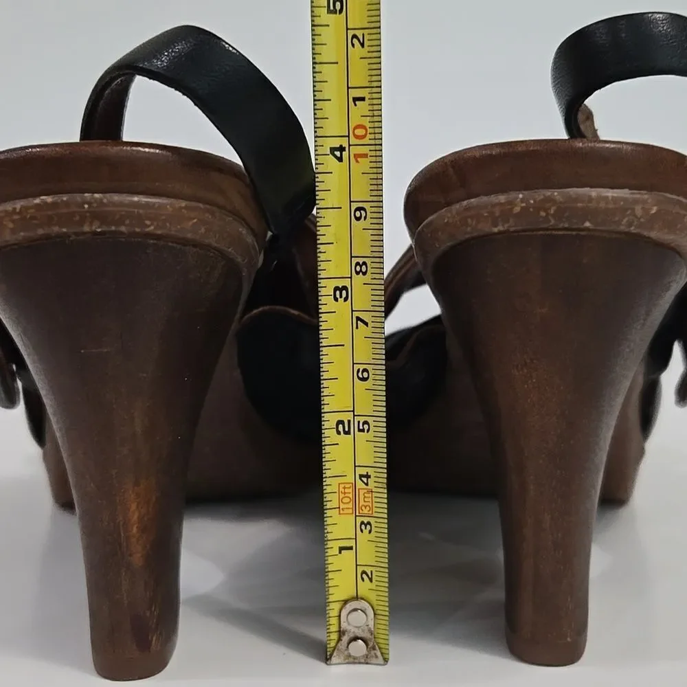 Naya Alamosa Black Leather Sling Back Sandals Block Heel Sz 9.5 Buckle Strappy‎